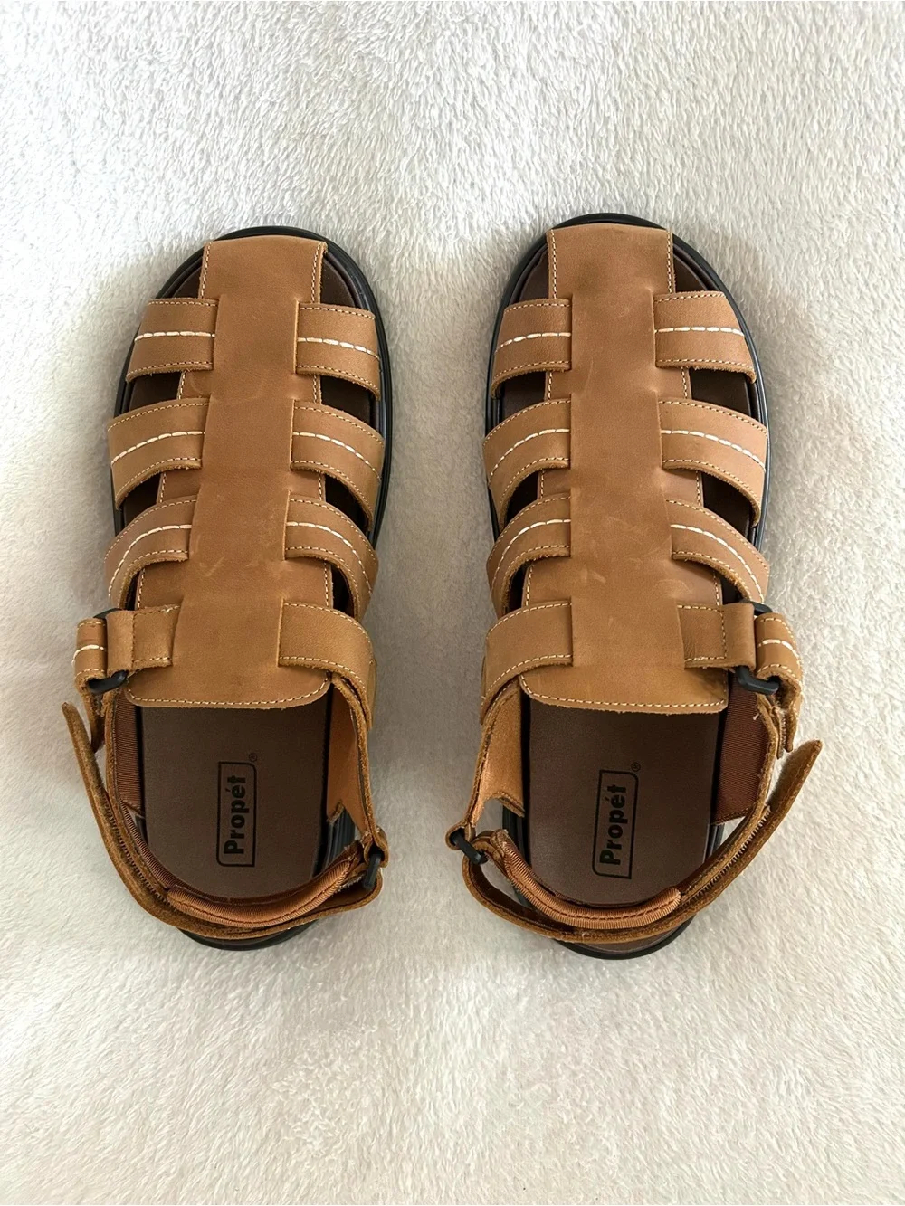 Propet Hunter Fisherman's Sandals Mens Size 11 3E Tan Leather Casual New in Box